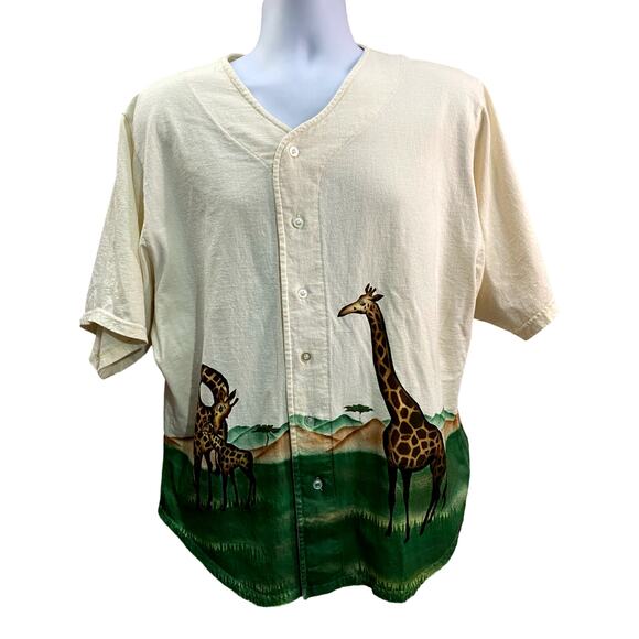 Vintage 90s Signal Sport Africa Giraffe Button up shirt Large USA Single Stitch - Picture 1 of 10